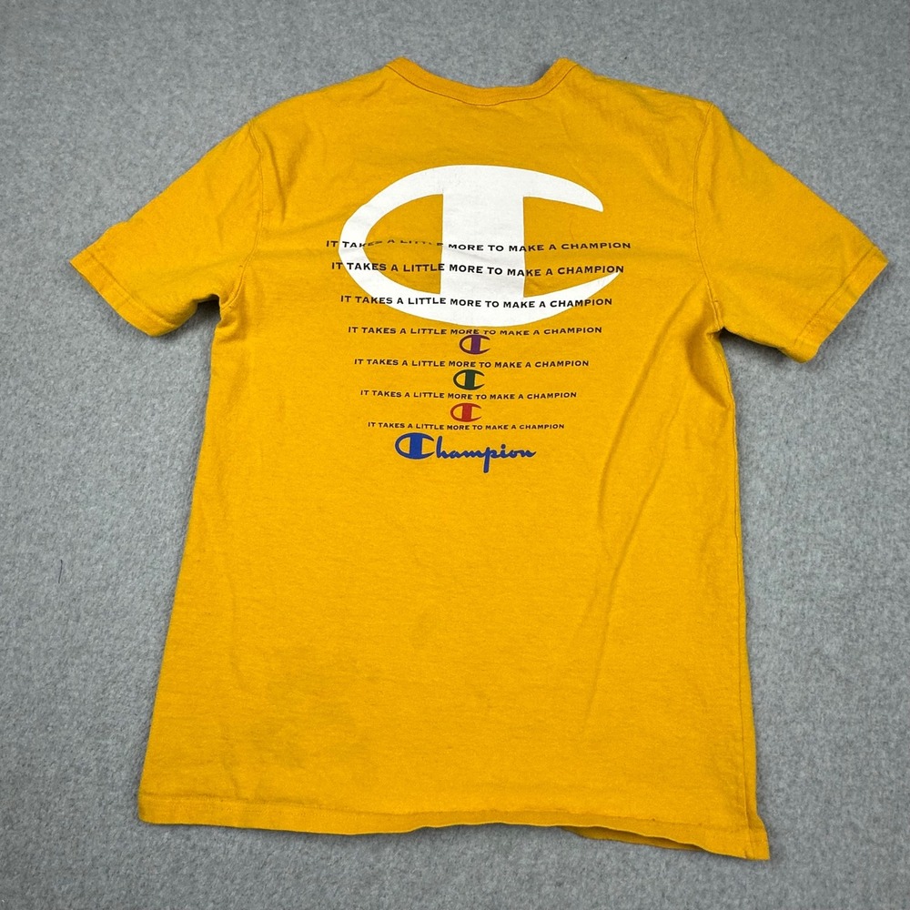 Champion Mens Mustard Yellow Embroidered Logo Graphic Back T-Shirt Medium - Picture 5 of 9